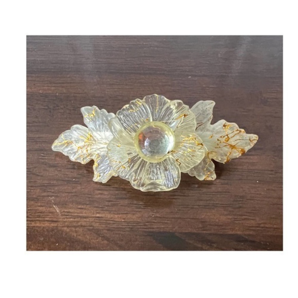 Barrette 1990s Vintage Hair Accessories, transparent, flower, Gold Detail